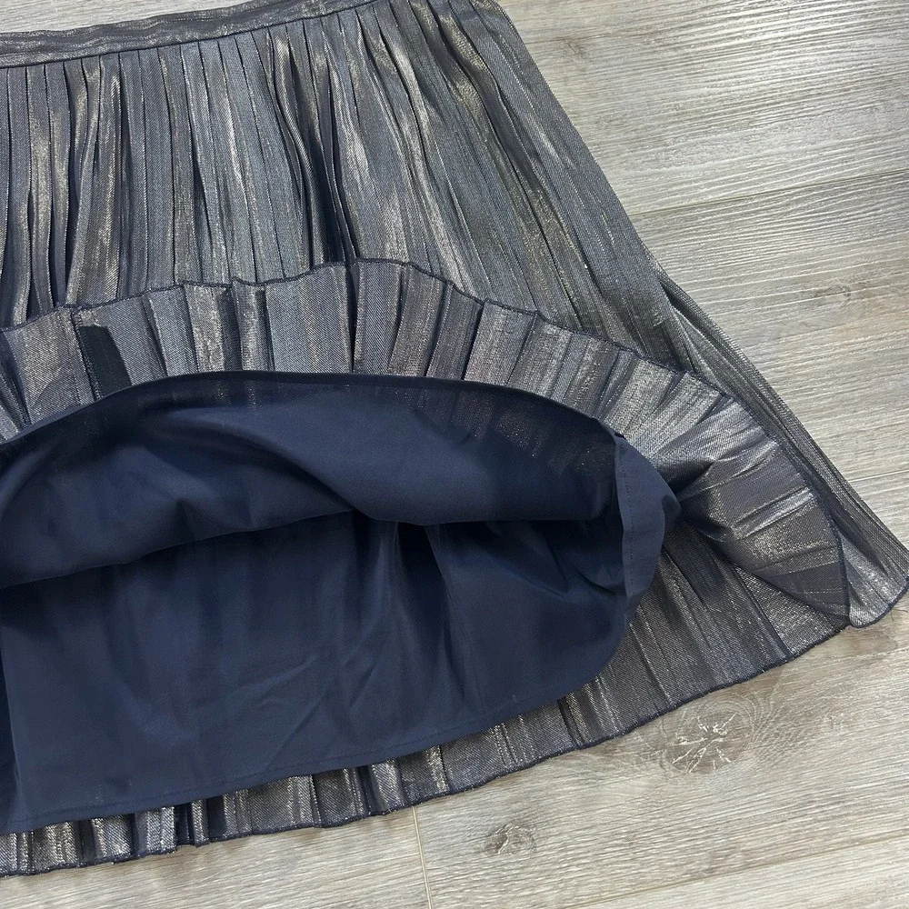 Tory‎ Burch Size 10 Silk Blend Gold Metallic Pleated Skirt A-Line Office Holiday